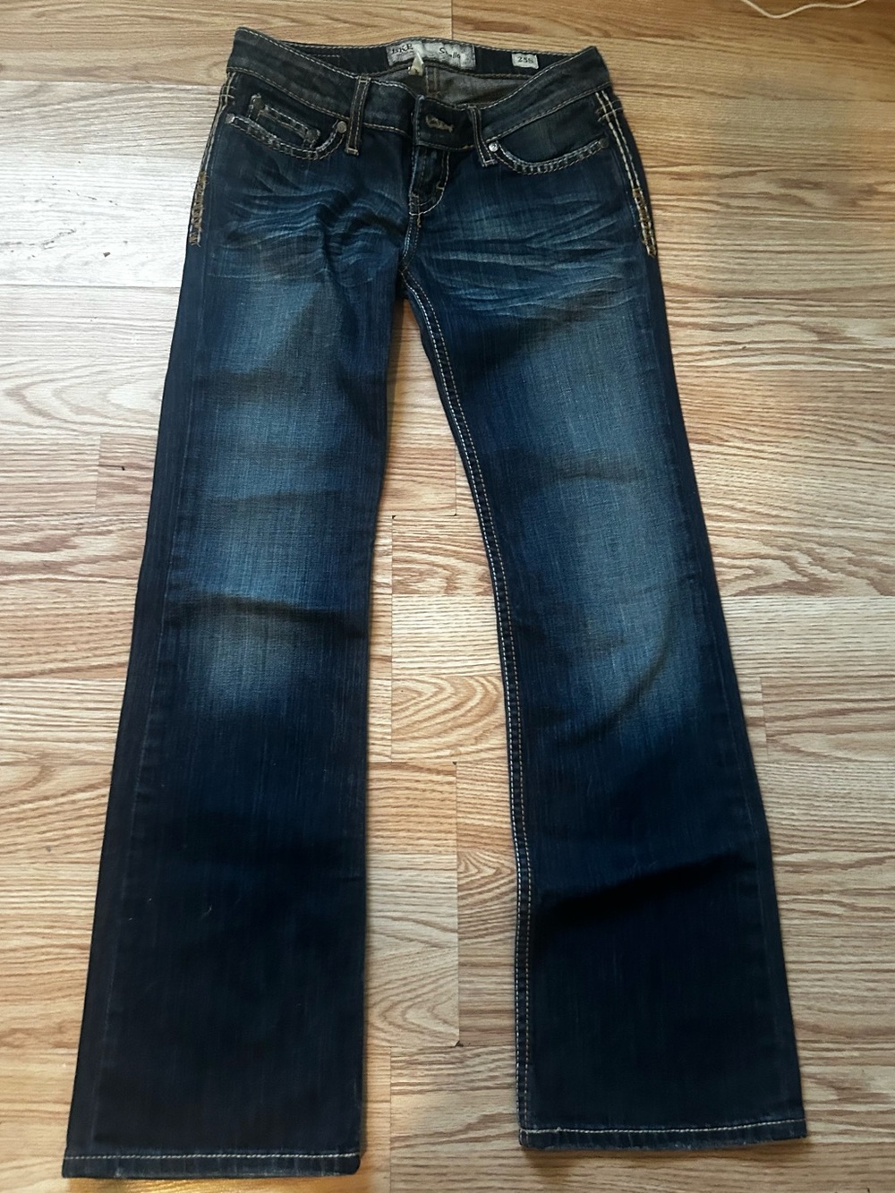 BKE Stella Women’s 25S Dark Wash Bootcut Jeans Distressed Contrast Stitch Y2K - Picture 2 of 7